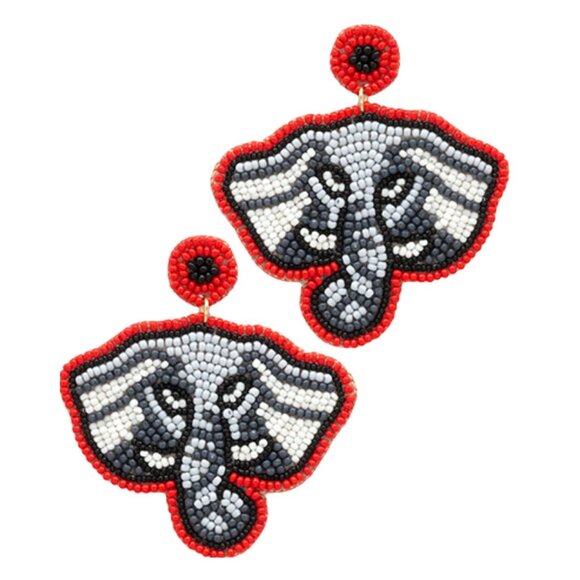 University of Alabama College Football Roll Tide Beaded Elephant Mascot Earrings - Picture 2 of 3